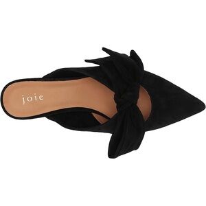 Joie Caleah Black Suede Bow Mules Slides premium leather pointed almond toe 8.5